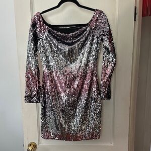 Forever 21 Valentine’s Sequin Mini Dress – Silver & Blush – Size Medium